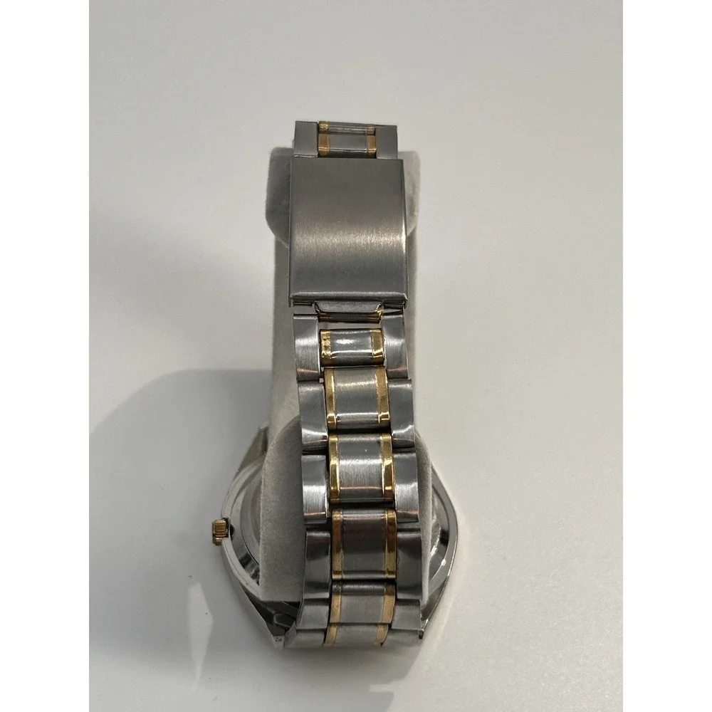 Geneva Two Tone Metal Band Gold‎ Dial Quartz Mens Watch